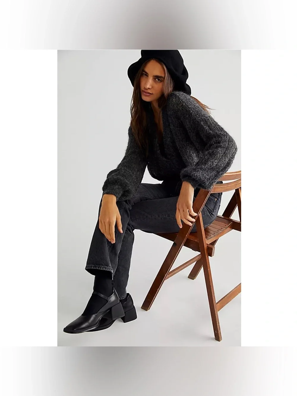 Free People Women’s Denim Cotton Girlfriend Jeans in Charcoal (27)